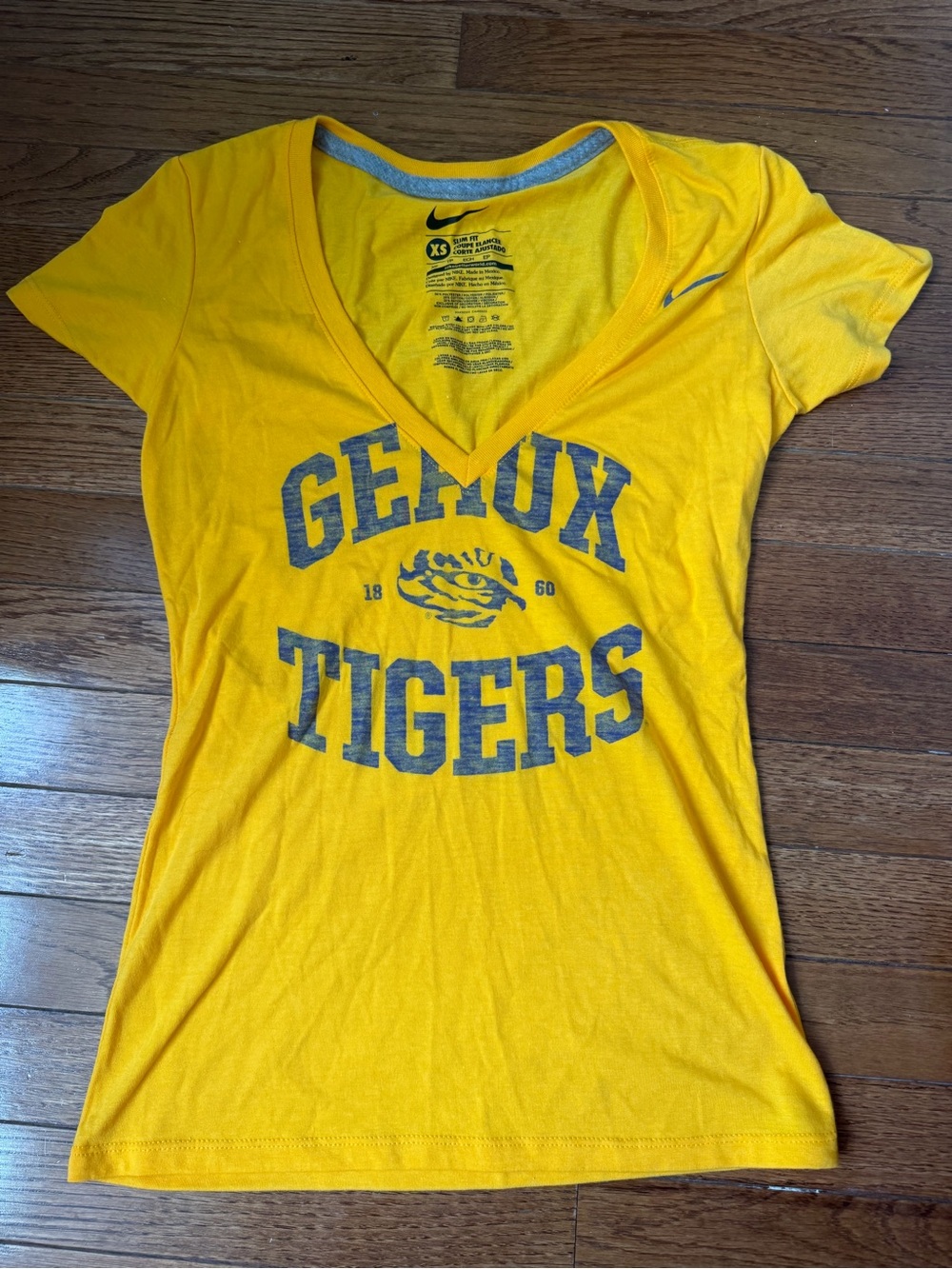 Nike Women's Yellow V-Neck 'Tigers' Graphic T-Shirt